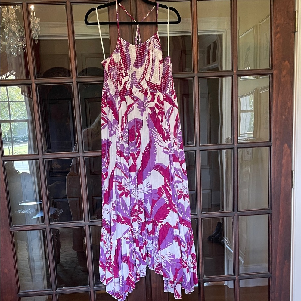 Free People Asymmetrical Dress Heat Wave in Purple and White Large